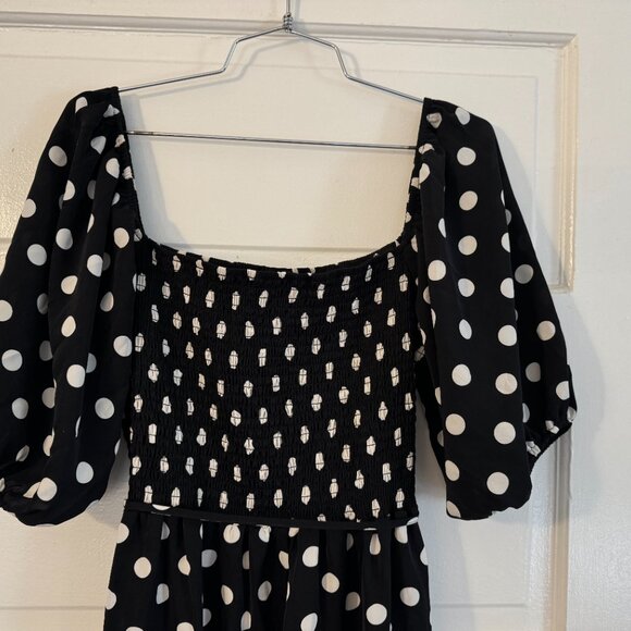 ASOS Lola May Black & White Polka Dot Shirred Ruffled Maxi Dress - sz 14 - Picture 6 of 8
